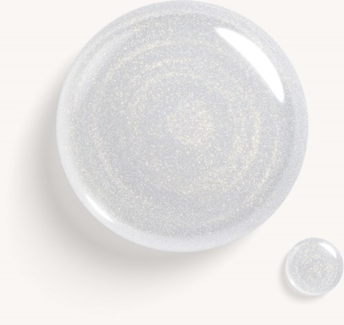 Små och stora tydliga behållare med glitterliknande substans inuti, på en ljus bakgrund.