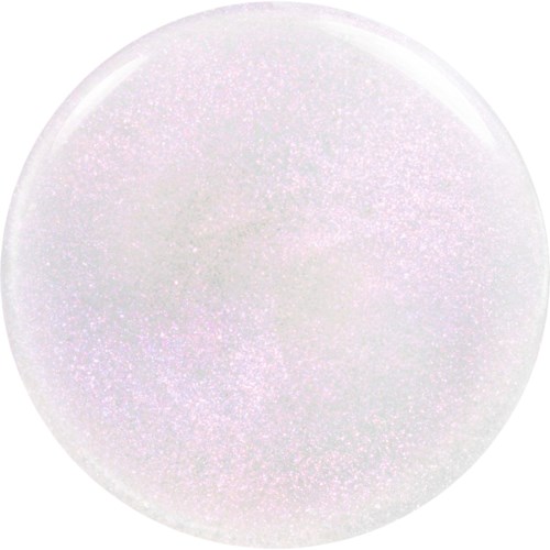 A white, sparkly, round tablet or pill with a shiny surface.