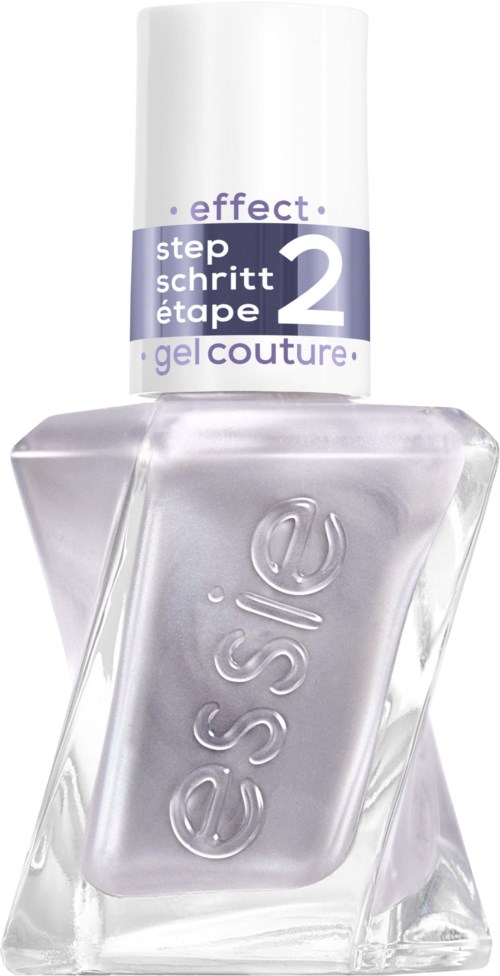 White nail polish bottle with a purple and white label, indicating step 2 of a gel manicure process.