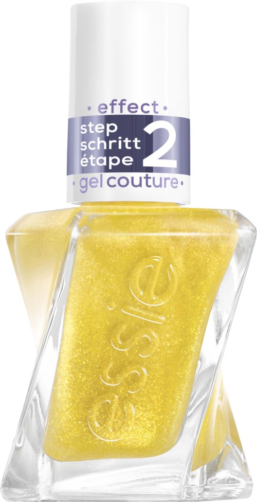 Yellow nail polish in a clear bottle with a white cap, labeled "Step 2" for gel application.