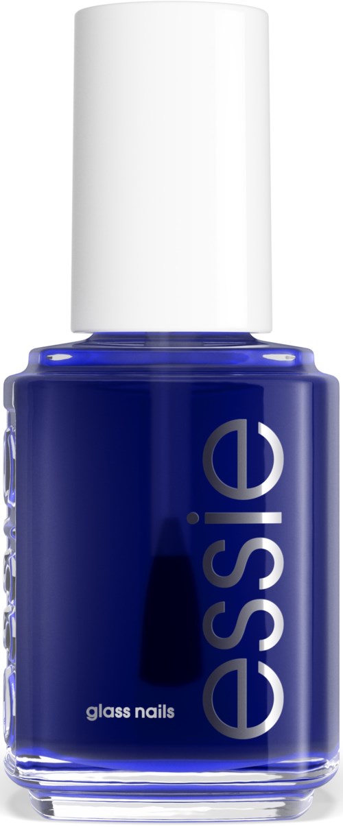 A blue nail polish bottle with a white cap, labeled 'essence glass nails' and 'glass nails.'