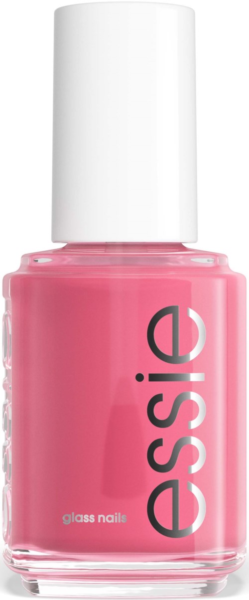 Pink nail polish bottle with white cap, labeled 'essie' and 'glass nails' on the front.
