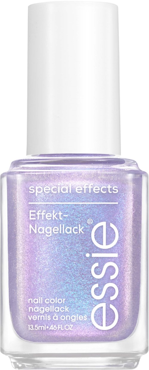 A bottle of Essie special effects nail polish in light purple with a white cap.