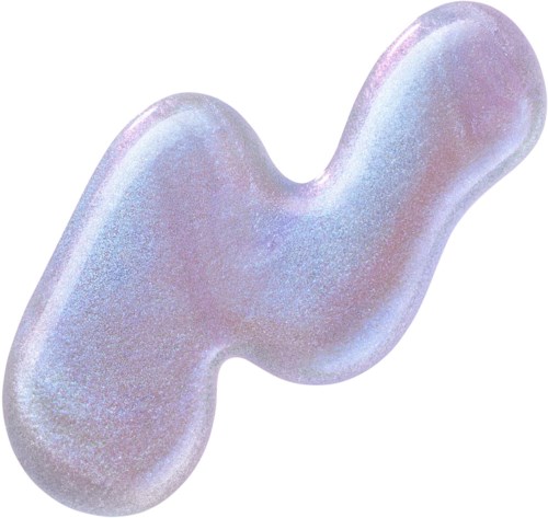 A shiny, iridescent, bean-shaped object with a smooth surface and light reflecting colors.