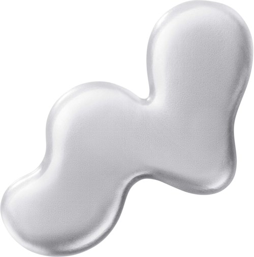 A silver, shiny, amoeba-shaped object with smooth curves and a metallic surface.