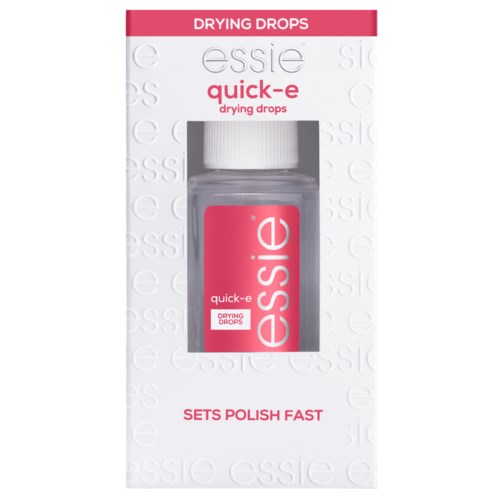 A box with a small bottle of quick-drying nail polish drops from Essie inside it.