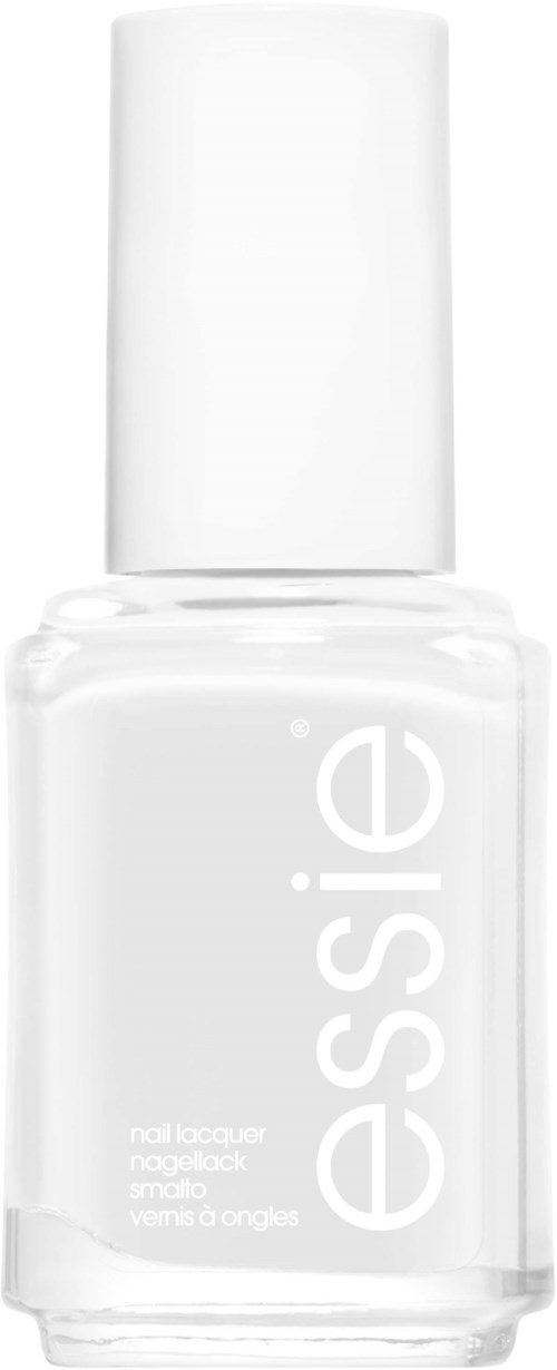 A white nail polish bottle with the brand name 'essie' on it, and a white cap.