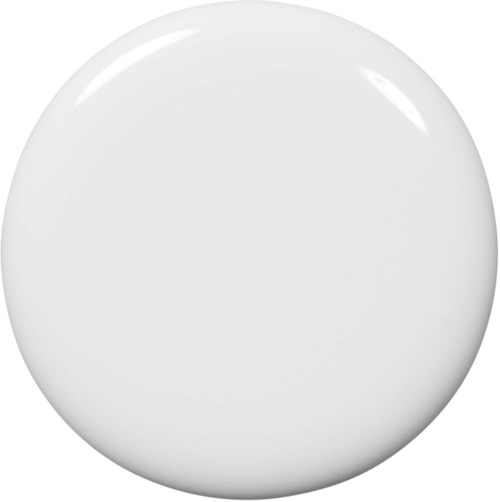 A plain white circular object, smooth and shiny, looks like a button or a simple disc.