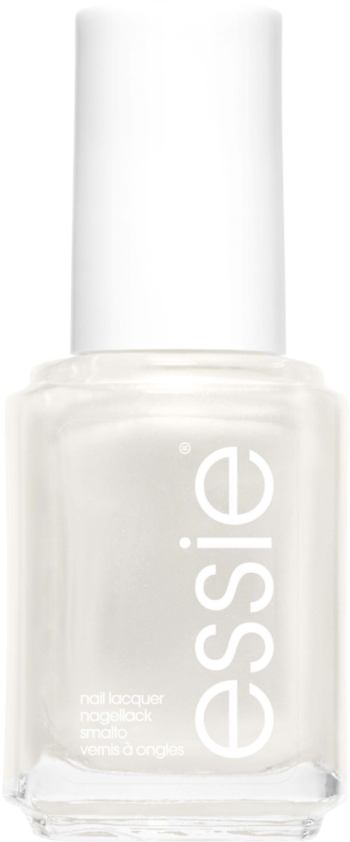 White nail polish bottle with the word 'essie' in large letters, and smaller text indicating nail lacquer.