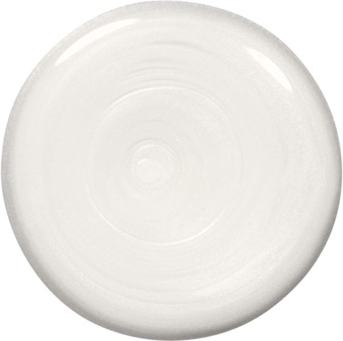 A plain white round plate with a simple design and no visible patterns or food on it.
