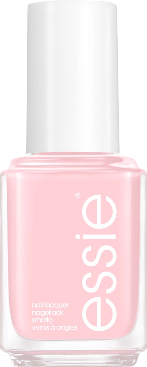 Pink nail polish bottle with a white cap, labeled 'essence'.