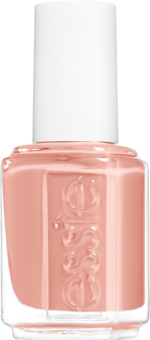 A pink nail polish bottle with a white cap, standing upright. The bottle is transparent, showing the nail polish inside.