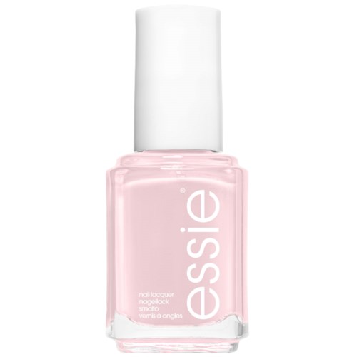 A pink nail polish bottle with a white cap and the brand name 'essie' on it.