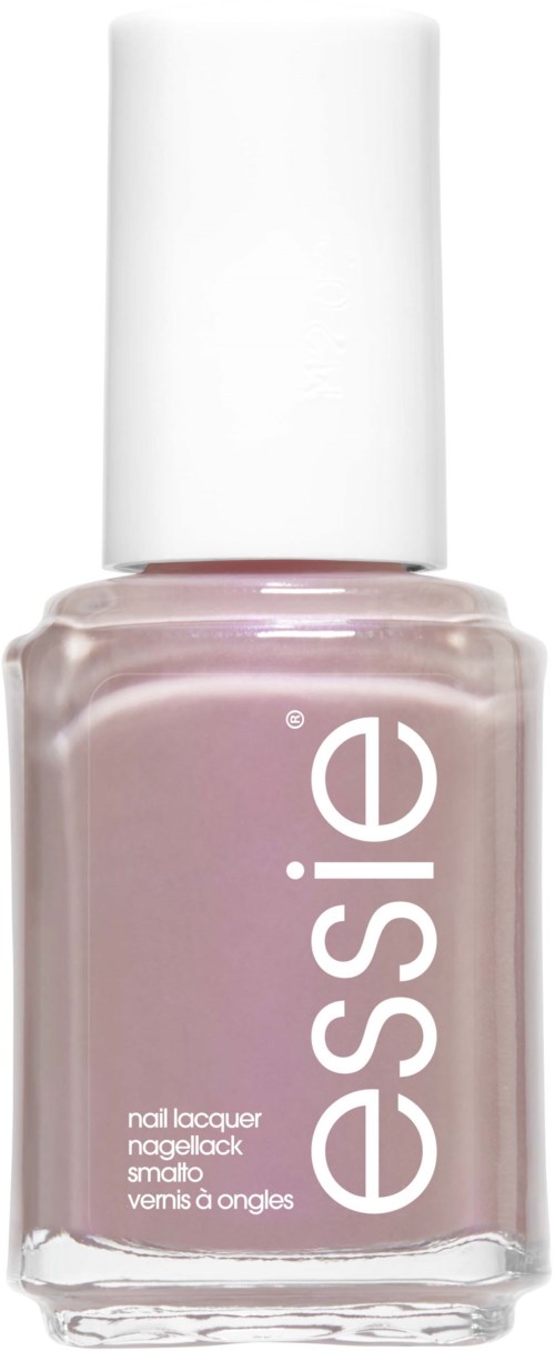 A pastel pink nail polish bottle with a white cap and the word "essie" written vertically on the front.