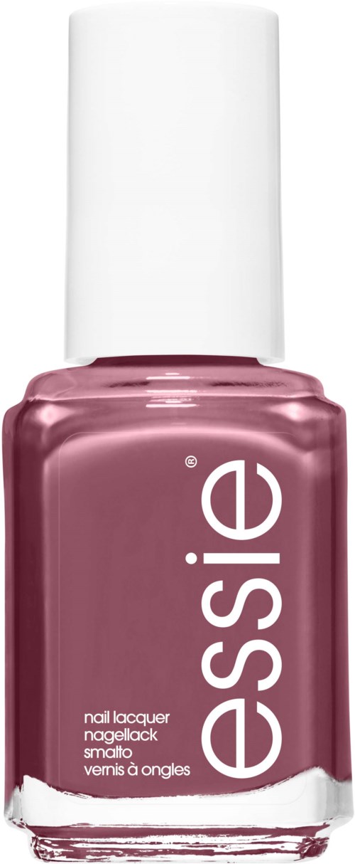 Pink nail polish bottle with white cap, labeled 'Essie'.