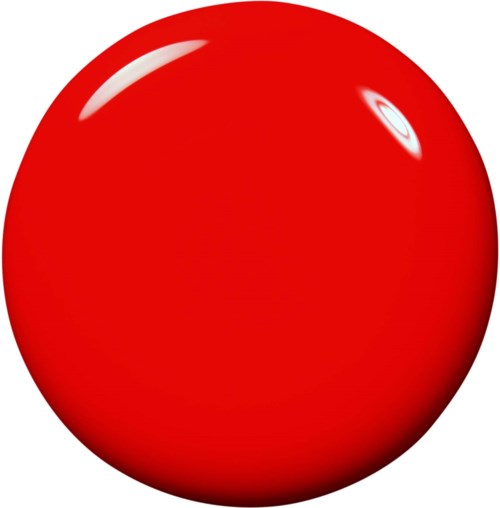 A shiny red sphere with bright reflections on its surface.