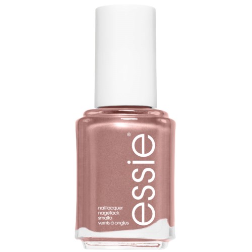 A pink nail polish bottle with a white cap and the brand name 'essence' written vertically.