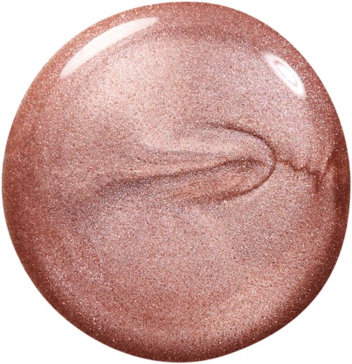 A shiny, pinkish-beige cosmetic product with a smooth, swirled surface and a reflective shine.