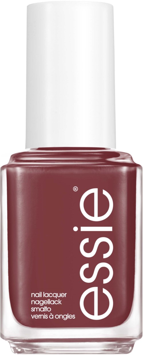 En flaska Essie nagellack i en dammig rosa färg med vit flaska.