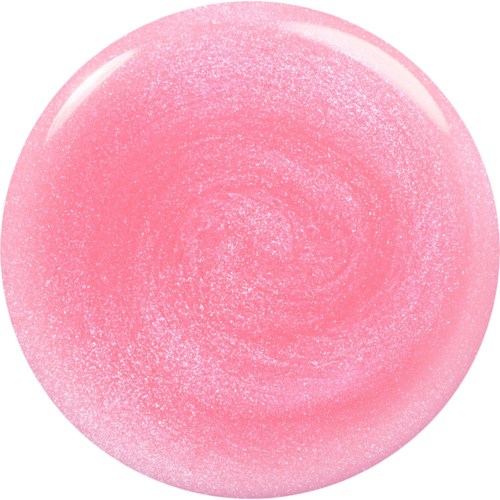 Rosa glittrig cirkulär pryl, glänsande med glittertextur, ser ut som en dekorativ boll eller prydnad.