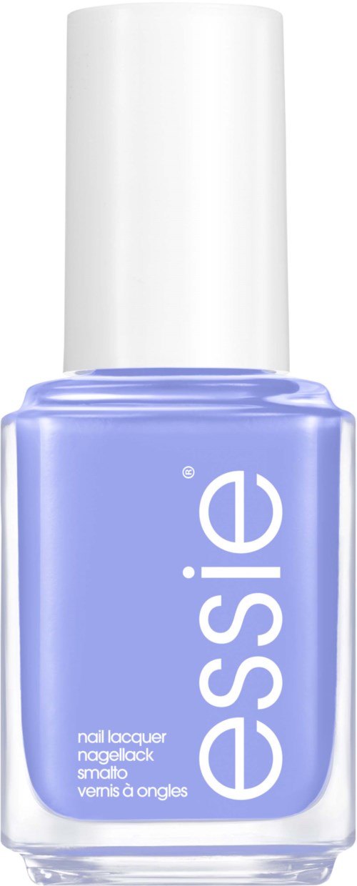 En flaska ljuslila nagellack med vit lock, märkt 'Essie'.
