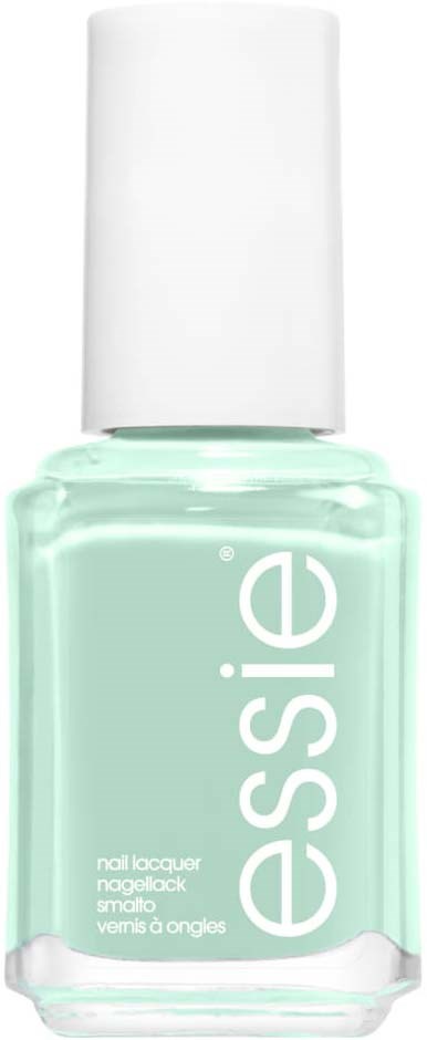A light green nail polish bottle with a white cap, labeled 'essie' vertically.