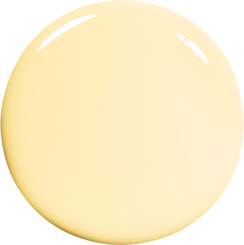 A large, yellow, shiny round object with a smooth surface and reflections. It resembles a ball or a large bead.