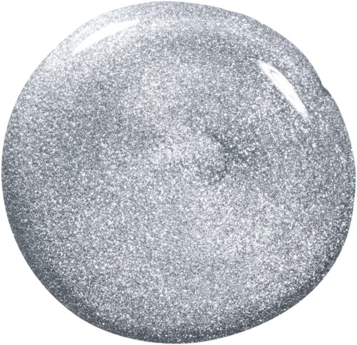 A shiny, silver, glittery spherical object with a smooth surface and reflective highlights.
