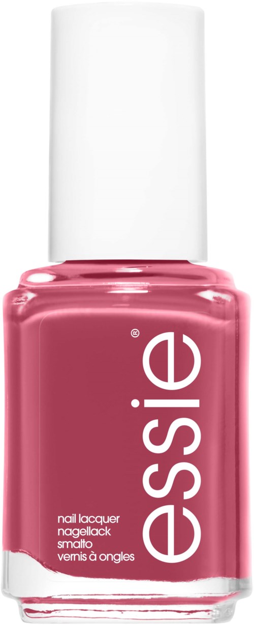 A pink nail polish bottle with a white cap and the word 'essie' on the front.