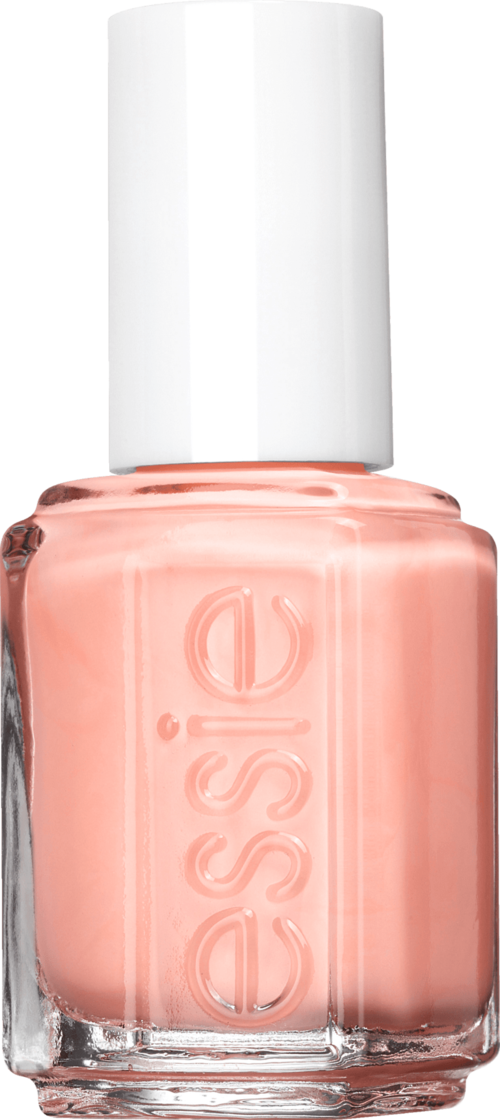 En flaska Essie nagellack i en mjuk rosa färg med en vit topp.