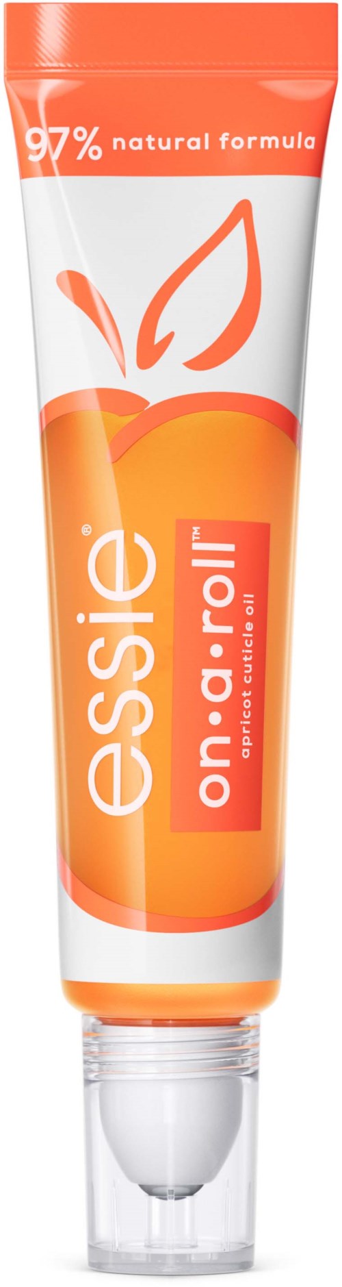A tube of skincare product from Esfie with a carrot and leaf design, labeled 97% natural formula, for on-a-roller use.