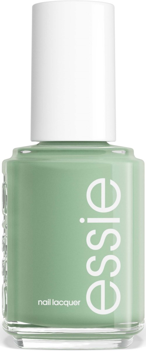 Light green nail polish in a clear bottle with white cap, labeled "essie" and "nail lacquer."