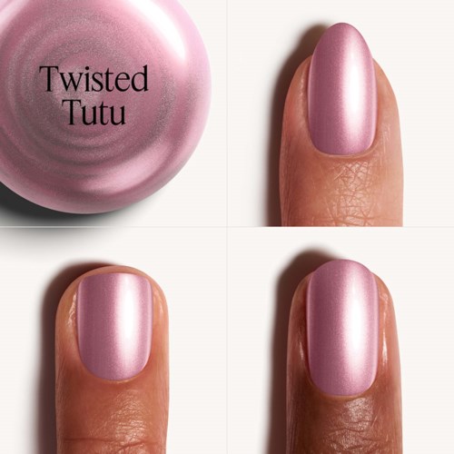 Twisted Tutu pink nail polish swatch next to a pink sphere with the name Twisted Tutu.