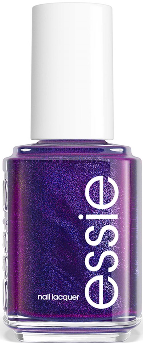 Bottle of purple nail polish with a white cap and the word essie on the front.