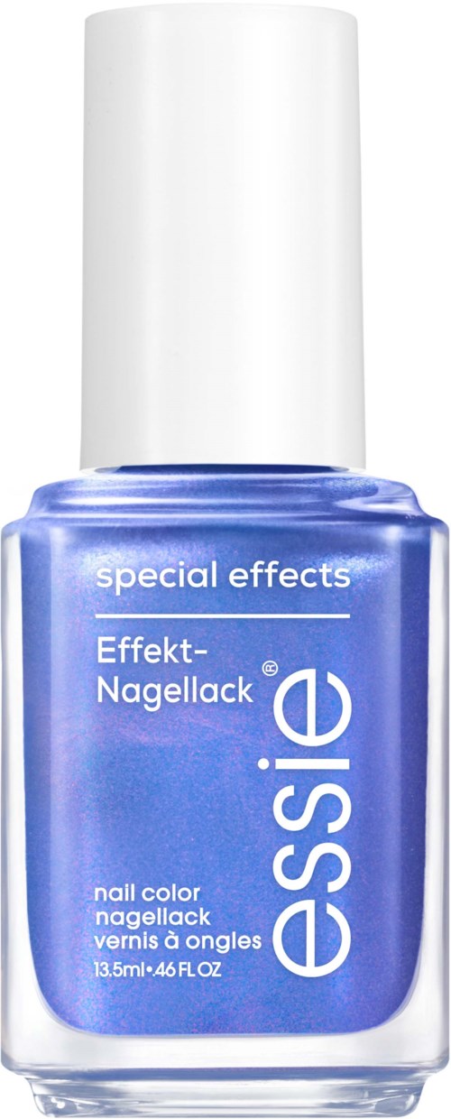A blue nail polish bottle with a white cap, labeled "essie" and "special effects."