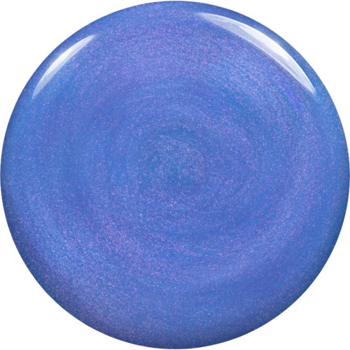 A shiny blue circular object with a glittery, sparkly surface. It looks smooth and glossy with reflections on top.
