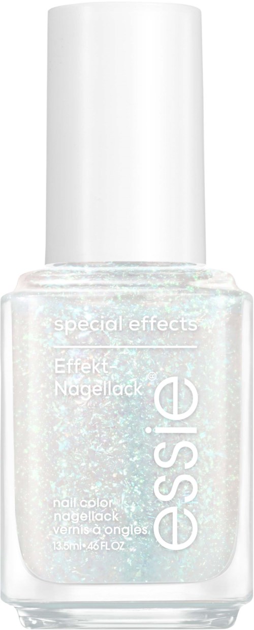 Clear nail polish with glitter, labeled as special effects by Essie.