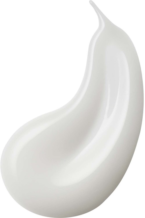 A smooth, white cream or lotion in a curved, droplet shape designed for skincare or beauty products.
