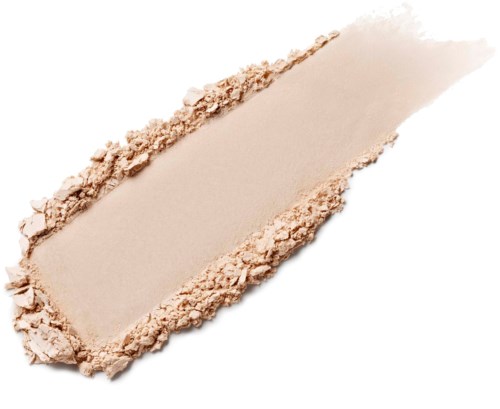 A beige powder eyeshadow with crushed edges on white background.