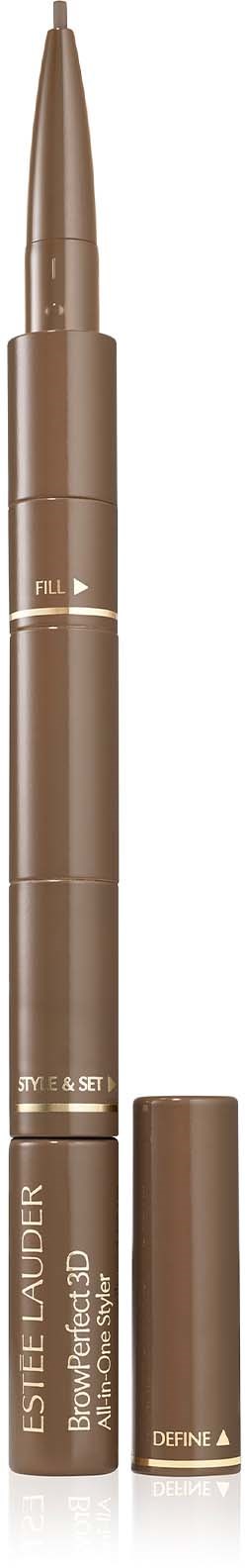Een beige wenkbrauwpotlood met een dop, gemarkeerd "Brow Beater" en "Estée Lauder".