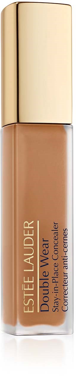 A beige liquid concealer in a bottle with a gold cap from Estée Lauder's Double Wear line.