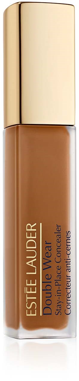 Estee Lauder foundation bottle with a gold cap, tan color, and label. Contains liquid makeup for skin.