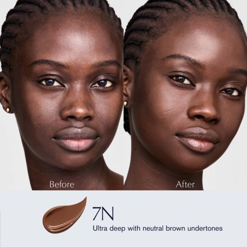 Stillside foto's die huid laten zien voor en na het gebruik van een cosmetisch product voor het verdonkeren van de huid.
