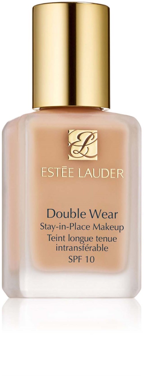 En flaska Estée Lauder Double Wear foundation med guldkork, märkt med SPF 10 och hållbart smink.
