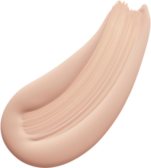 Ein weicher beiger Makeup-Schwamm mit gebogener Form und glatter Oberfläche.