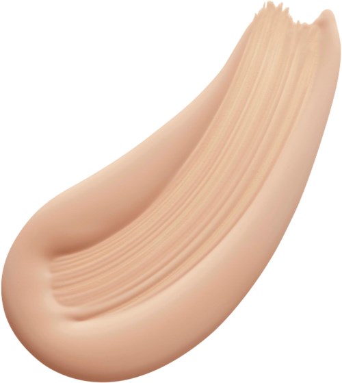 Eine glatte, gekrümmte Linie aus beigem oder hellrosa Make-up mit glänzender, cremiger Textur.