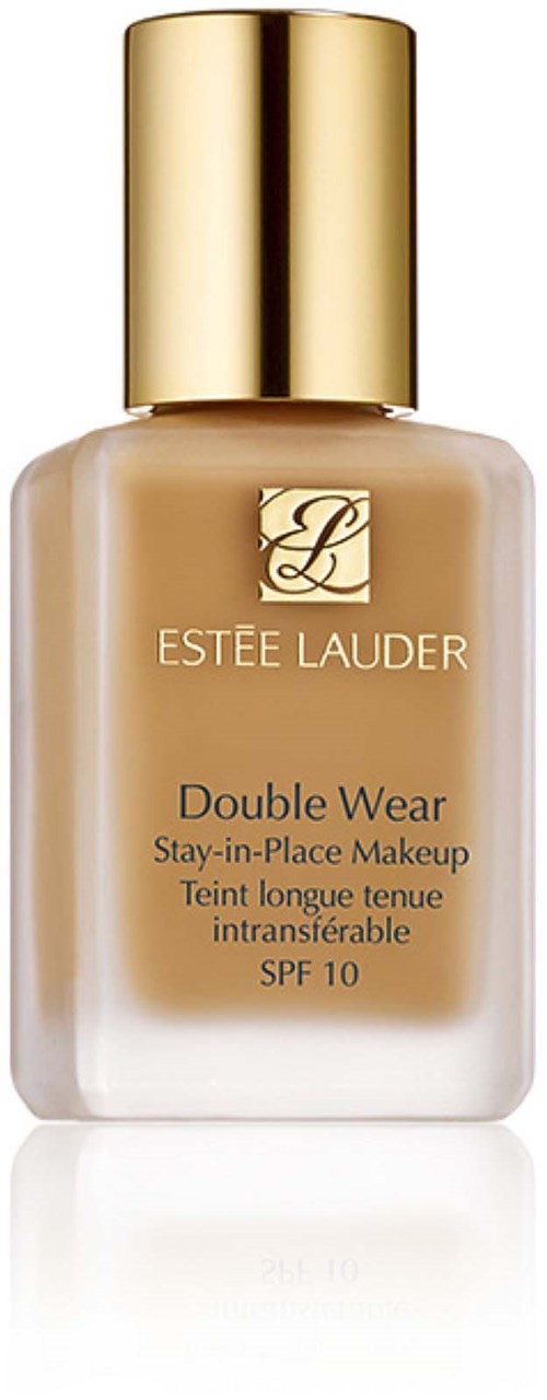 Estee Lauder Double Wear foundationflaska med guldlock och beige vätska inuti.