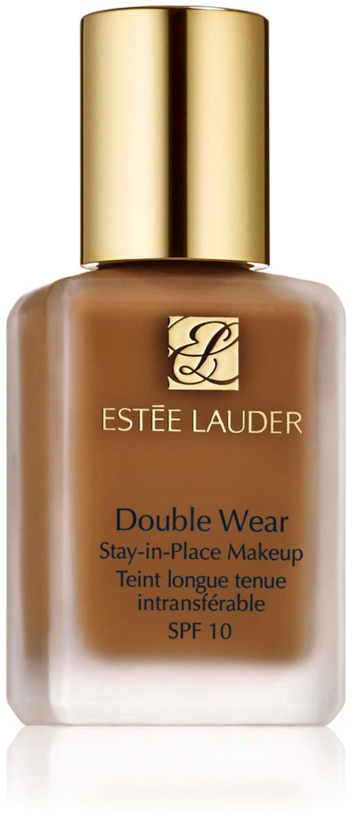 En beige flaska med guldlock från Estée Lauder, märkt Double Wear foundation, SPF 10.