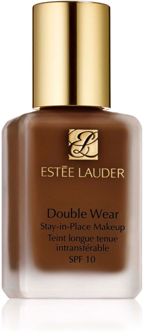 En brun makeup-flaska med guldkapsel och etikett, kallad Estee Lauder Double Wear, SPF 10.