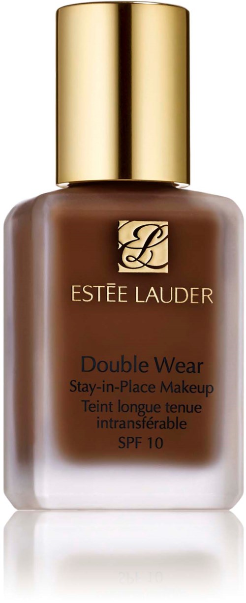 Estee Lauder Double Wear flytande foundation i en brun flaska med en guldhatt.